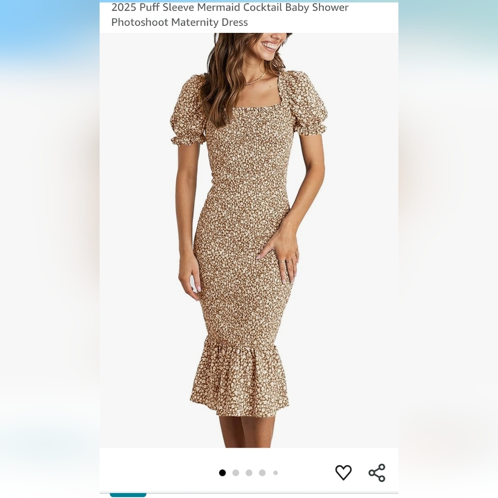 Maternity Floral Puff Sleeve Mermaid Dress